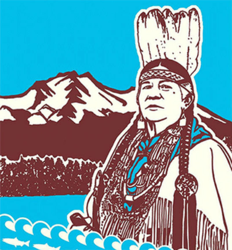 artwork depicting an man wearing a feather head-dress