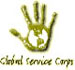 stylized palm turned outward, with a global map inset; words global service corps