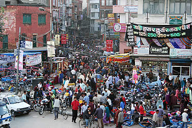 photo of a crowded market street in Kathmandu