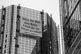 photo of a building with a banner in German