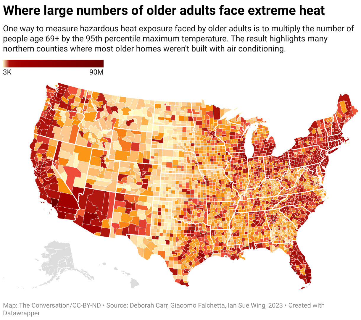 map showing older adult vulnerability to extreme heat