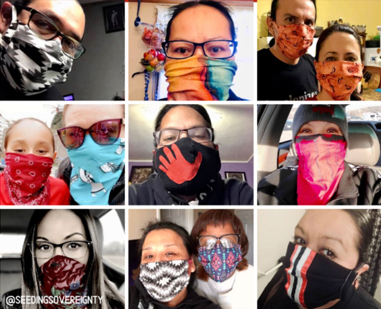 mosaic photos of folks wearing home-made face masks