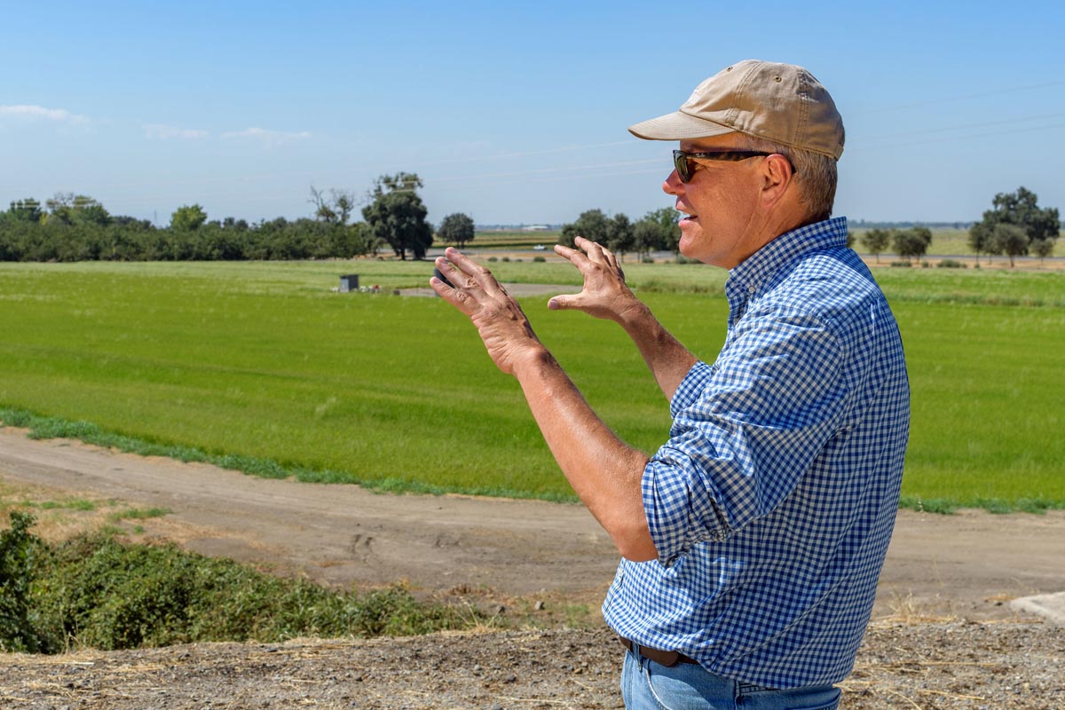 a man speaking in a field
